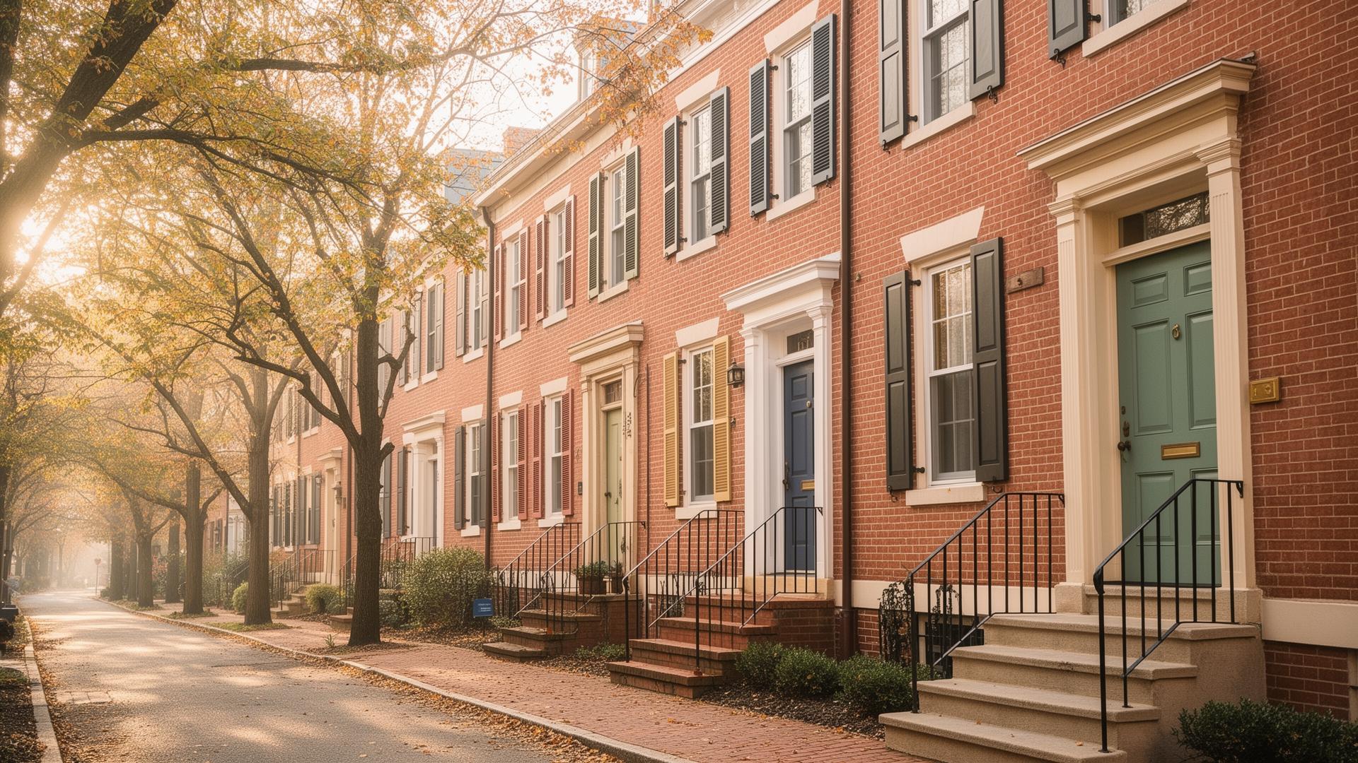 DC row homes on a quiet tree-lined street